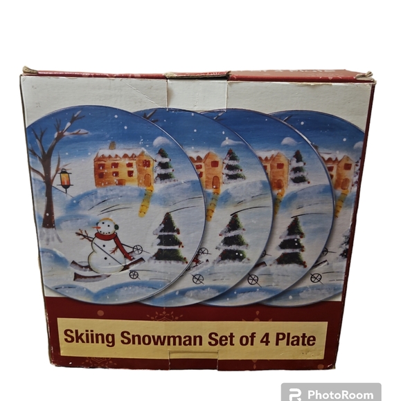 Stonelite vintage set of 4 snowman 8.5" plates NIB - Picture 3 of 4